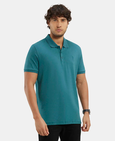 Super Combed Cotton Rich Solid Half Sleeve Polo T-Shirt - Pacific Green