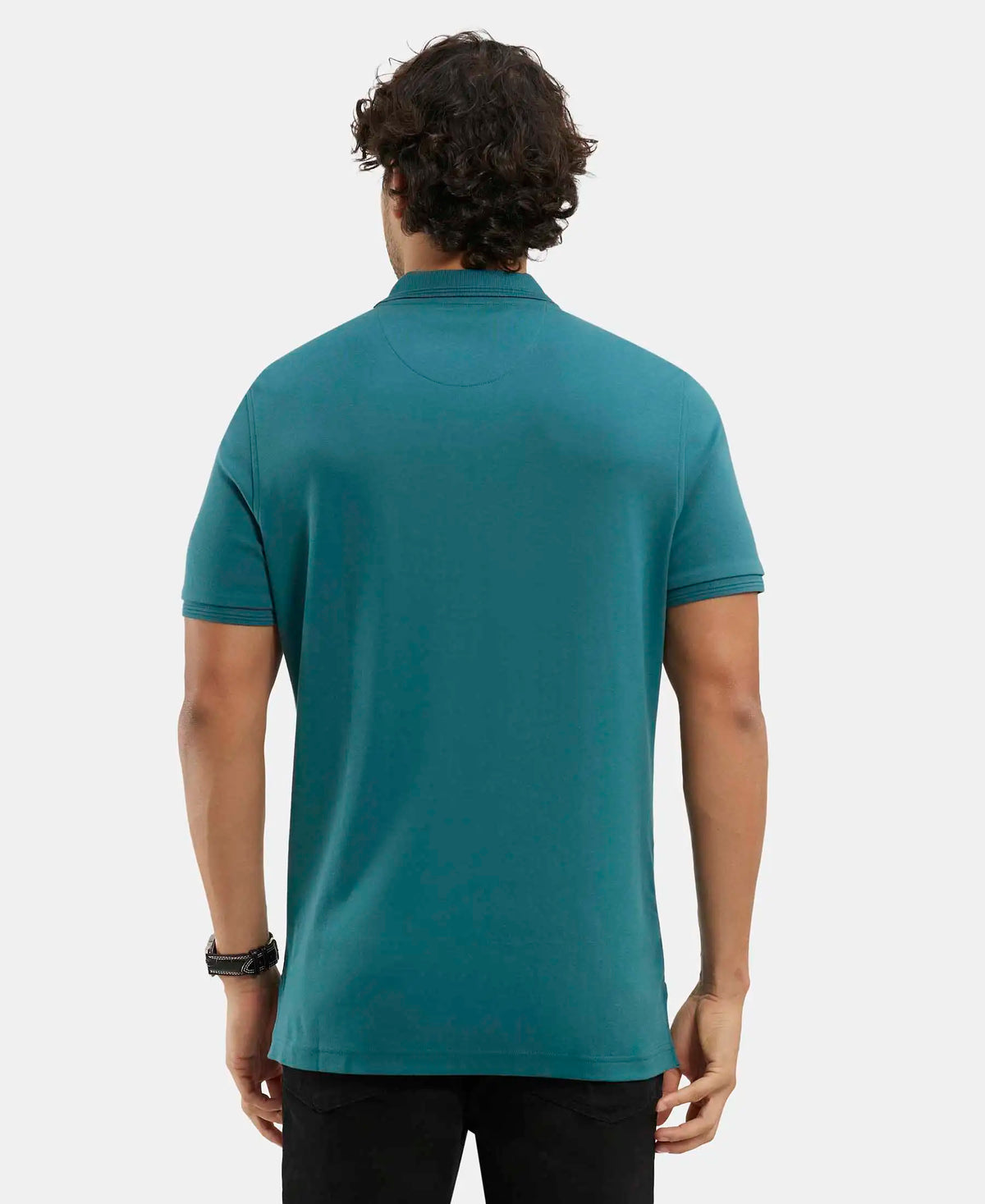 Super Combed Cotton Rich Solid Half Sleeve Polo T-Shirt - Pacific Green
