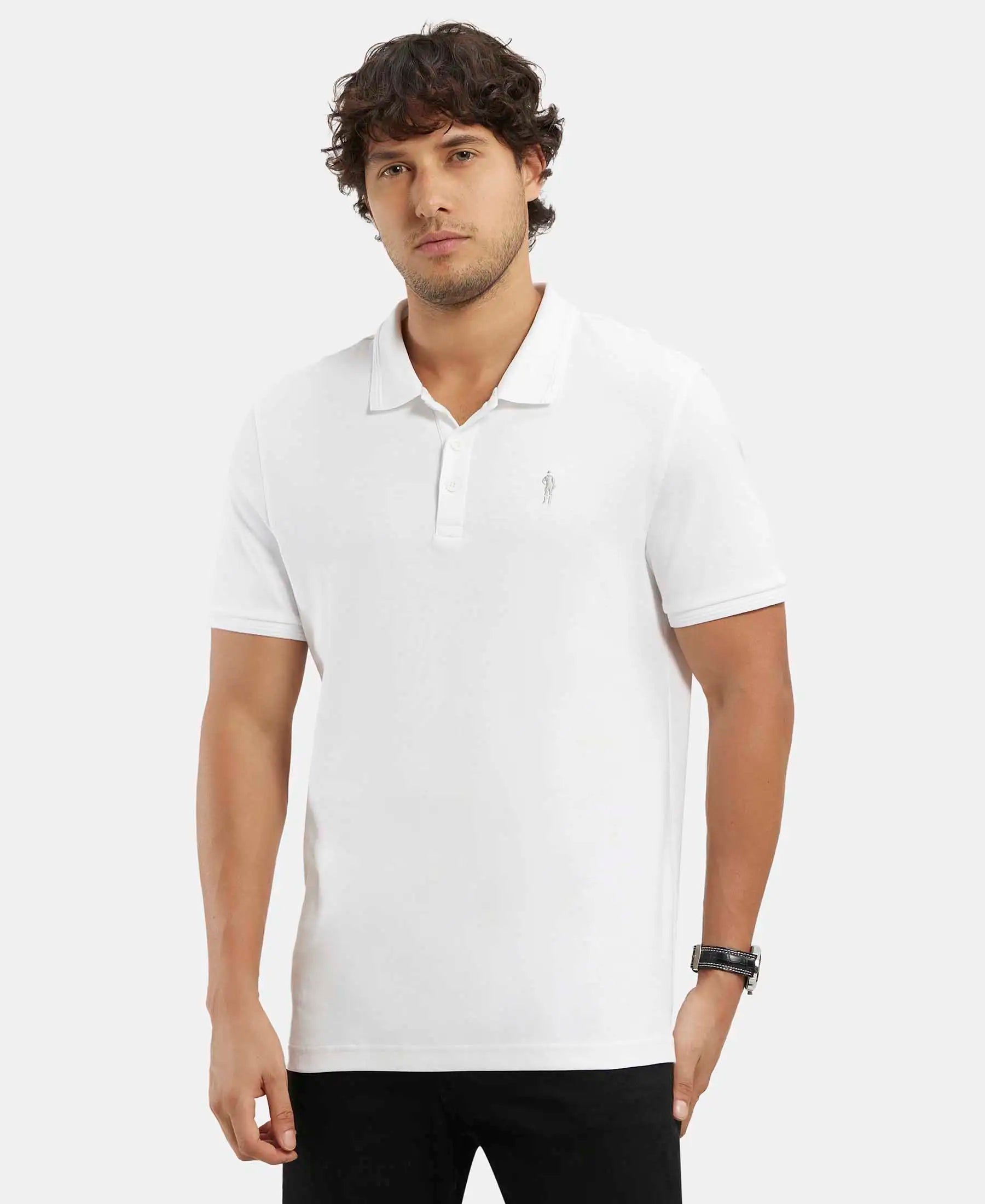 Super Combed Cotton Rich Solid Half Sleeve Polo T-Shirt - White