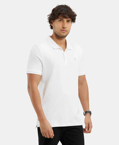 Super Combed Cotton Rich Solid Half Sleeve Polo T-Shirt - White