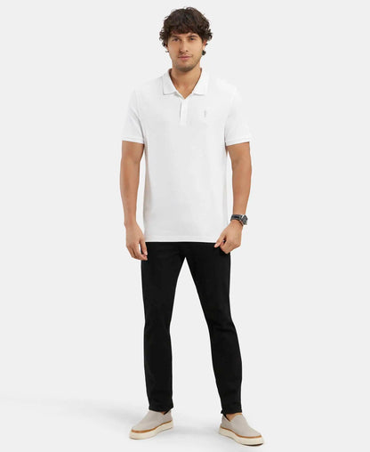 Super Combed Cotton Rich Solid Half Sleeve Polo T-Shirt - White
