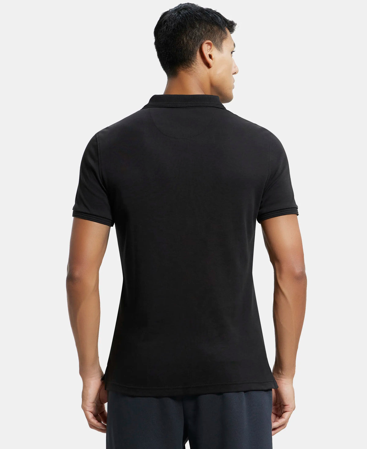 Super Combed Cotton Rich Solid Half Sleeve Polo T-Shirt with Chest Pocket - Black