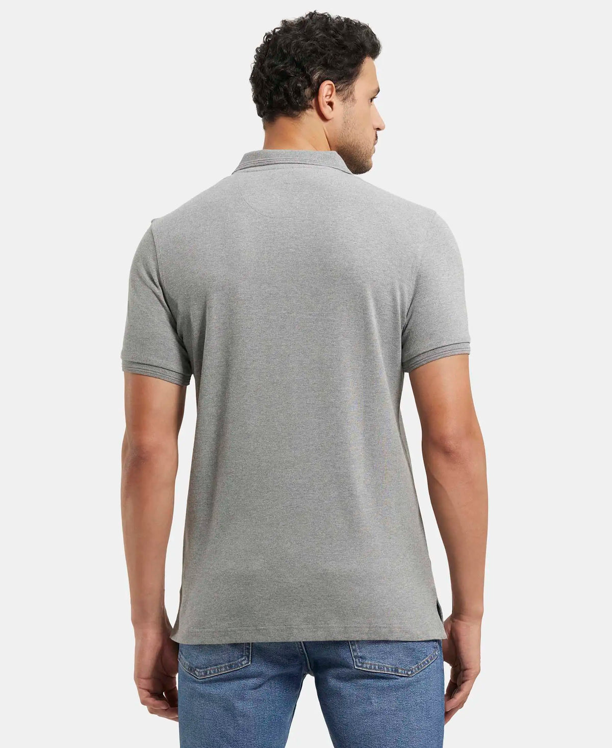 Super Combed Cotton Rich Solid Half Sleeve Polo T-Shirt with Chest Pocket - Mid Grey Melange
