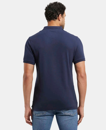 Super Combed Cotton Rich Solid Half Sleeve Polo T-Shirt with Chest Pocket - Navy