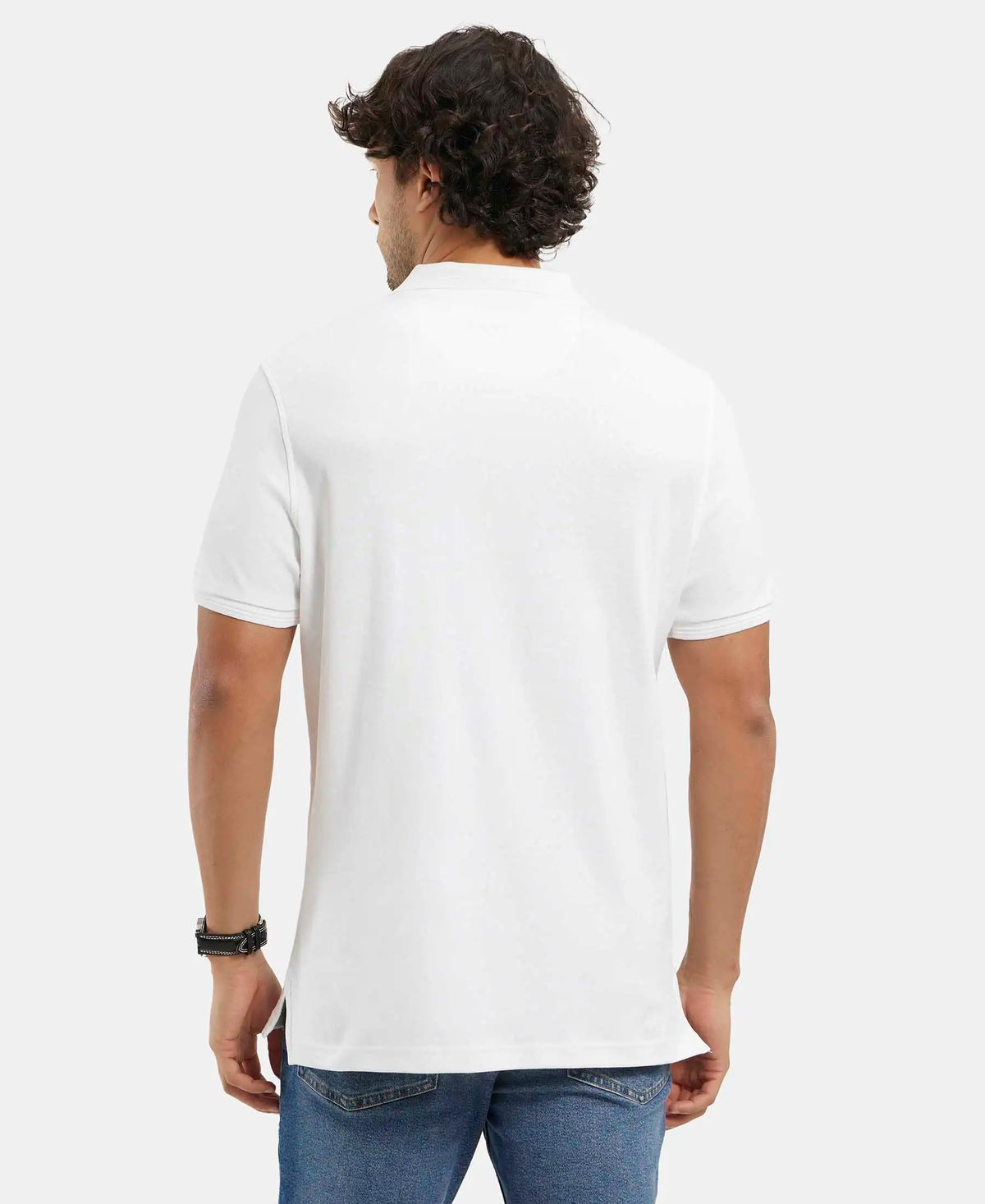 Super Combed Cotton Rich Solid Half Sleeve Polo T-Shirt with Chest Pocket - White