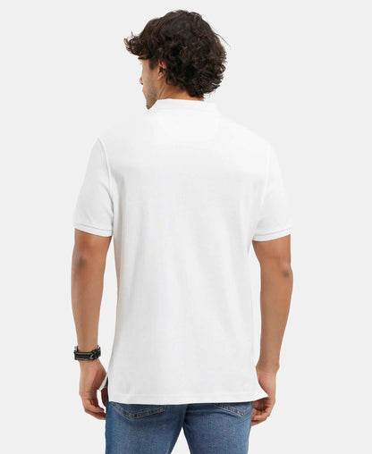 Super Combed Cotton Rich Solid Half Sleeve Polo T-Shirt with Chest Pocket - White