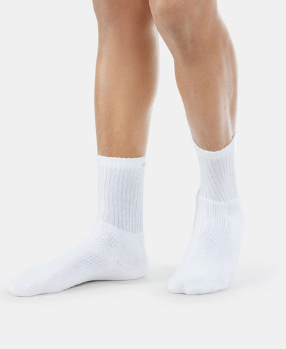 Compact Cotton Terry Crew Length Socks With StayFresh Treatment - White