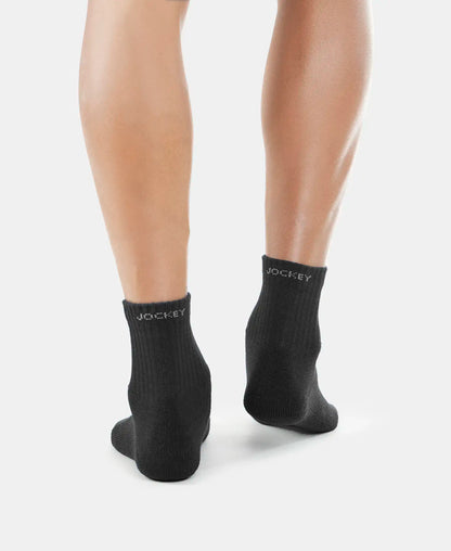 Compact Cotton Terry Ankle Length Socks With StayFresh Treatment - Black