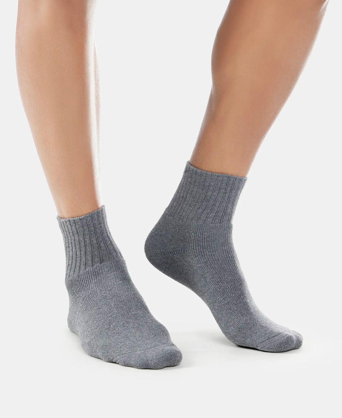Compact Cotton Terry Ankle Length Socks With StayFresh Treatment - Charcoal Melange