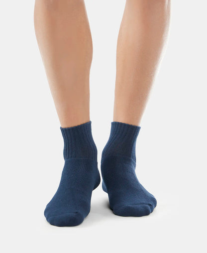 Compact Cotton Terry Ankle Length Socks With StayFresh Treatment - Navy