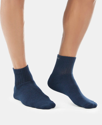 Compact Cotton Terry Ankle Length Socks With StayFresh Treatment - Navy