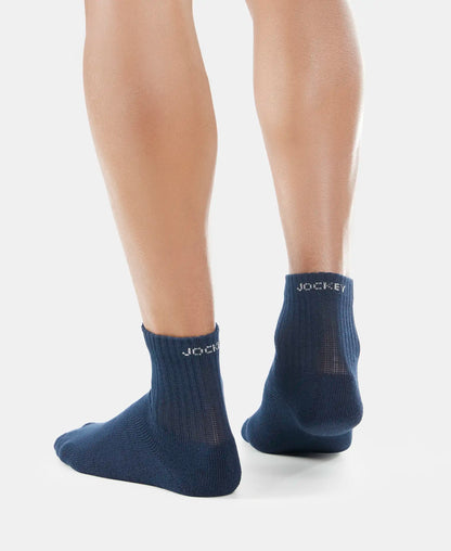 Compact Cotton Terry Ankle Length Socks With StayFresh Treatment - Navy
