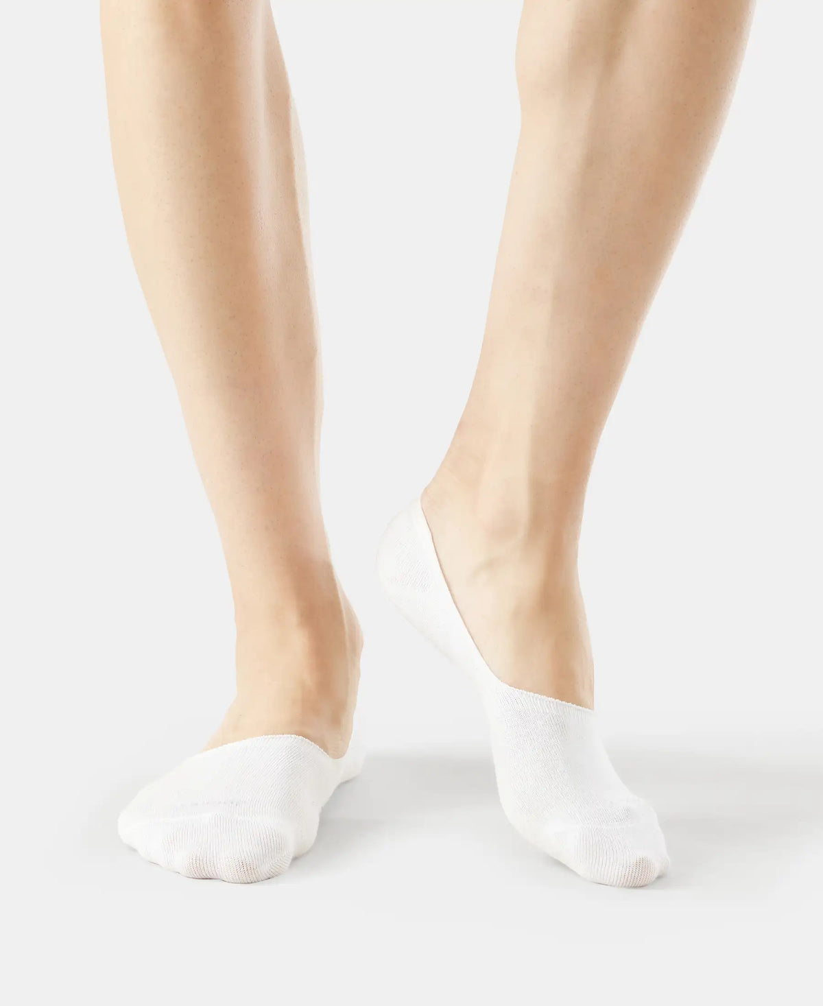 Compact Cotton Elastane Stretch No Show Socks With StayFresh Treatment - White (Pack of 2)