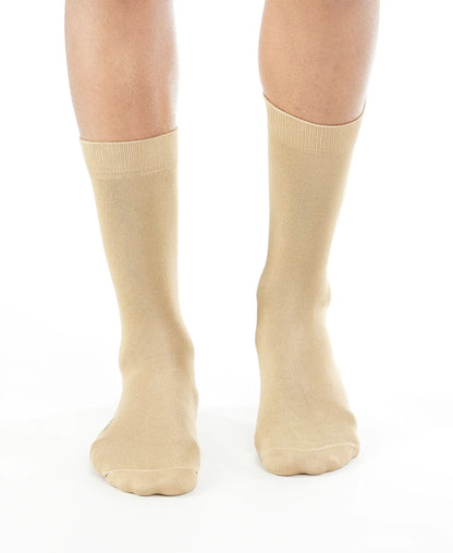 Mercerized Cotton Elastane Stretch Crew Length Socks with StayFresh Treatment - Beige