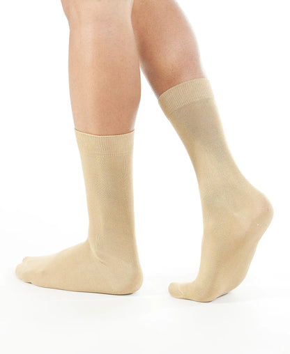 Mercerized Cotton Elastane Stretch Crew Length Socks with StayFresh Treatment - Beige