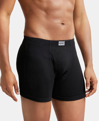 Super Combed Cotton Rib Solid Boxer Brief with Ultrasoft and Durable Waistband - Black (Pack of 2)