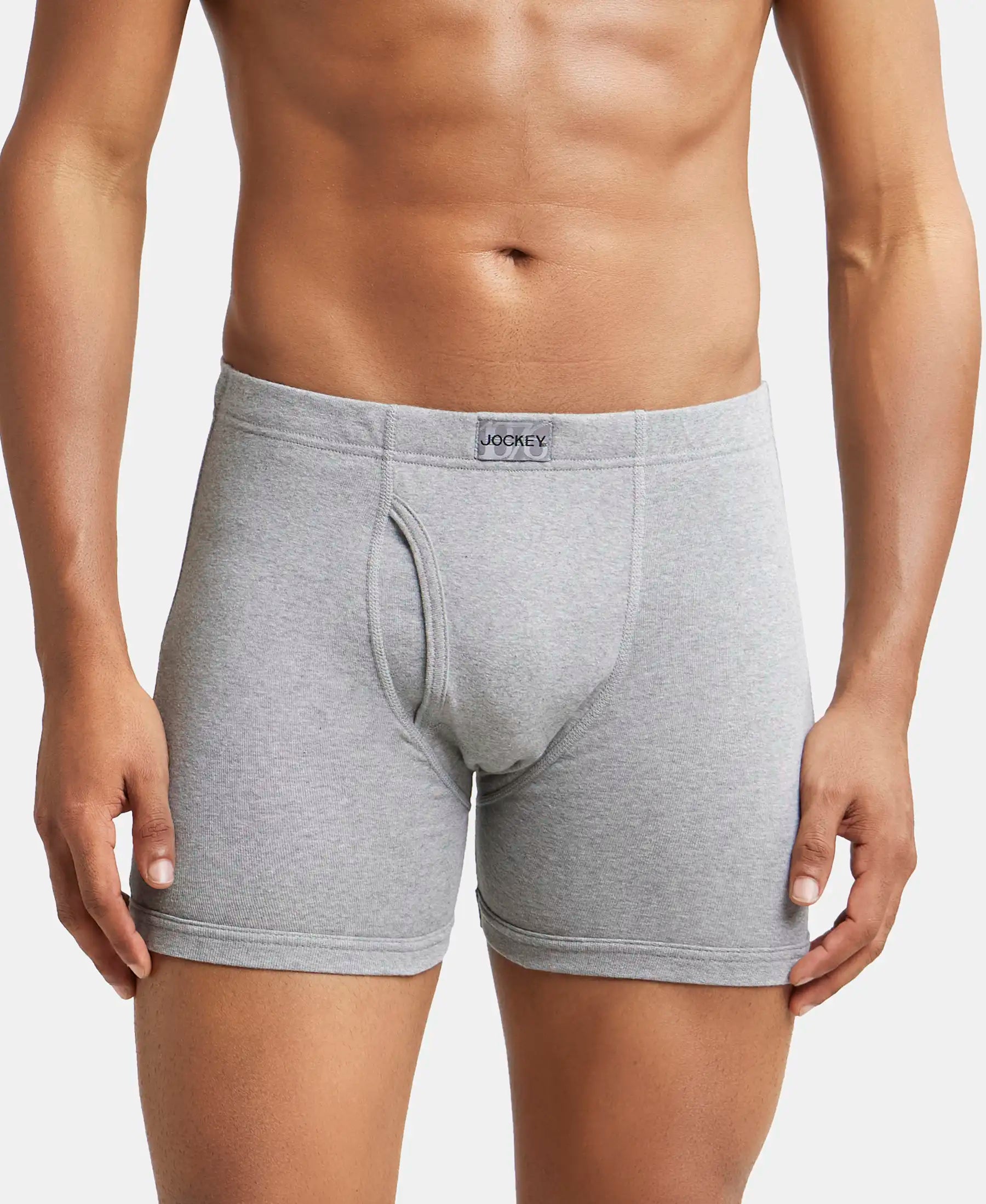 Super Combed Cotton Rib Solid Boxer Brief with Ultrasoft and Durable Waistband - Grey Melange