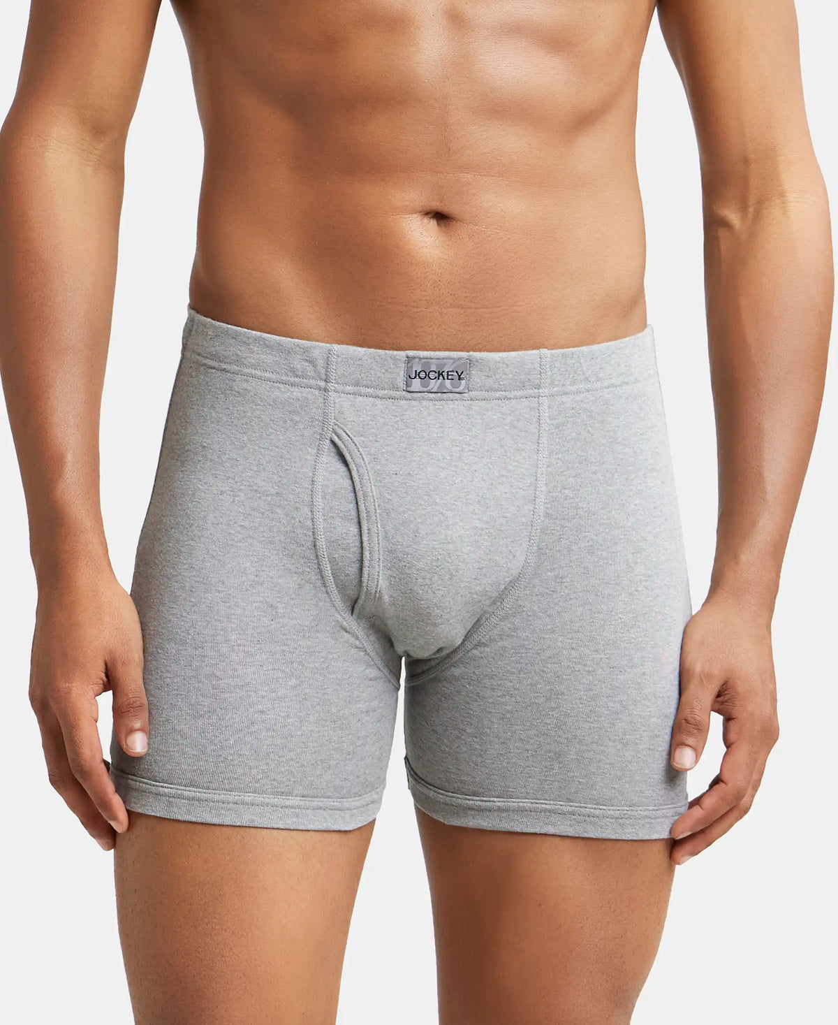 Super Combed Cotton Rib Solid Boxer Brief with Ultrasoft and Durable Waistband - Grey Melange