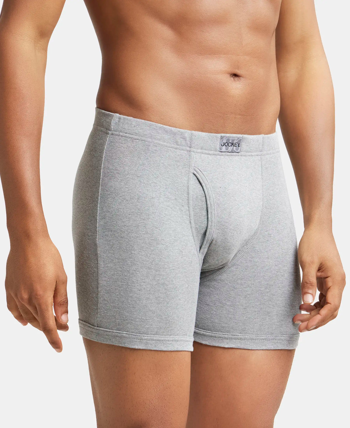 Super Combed Cotton Rib Solid Boxer Brief with Ultrasoft and Durable Waistband - Grey Melange