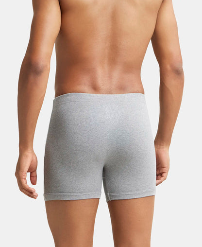 Super Combed Cotton Rib Solid Boxer Brief with Ultrasoft and Durable Waistband - Grey Melange