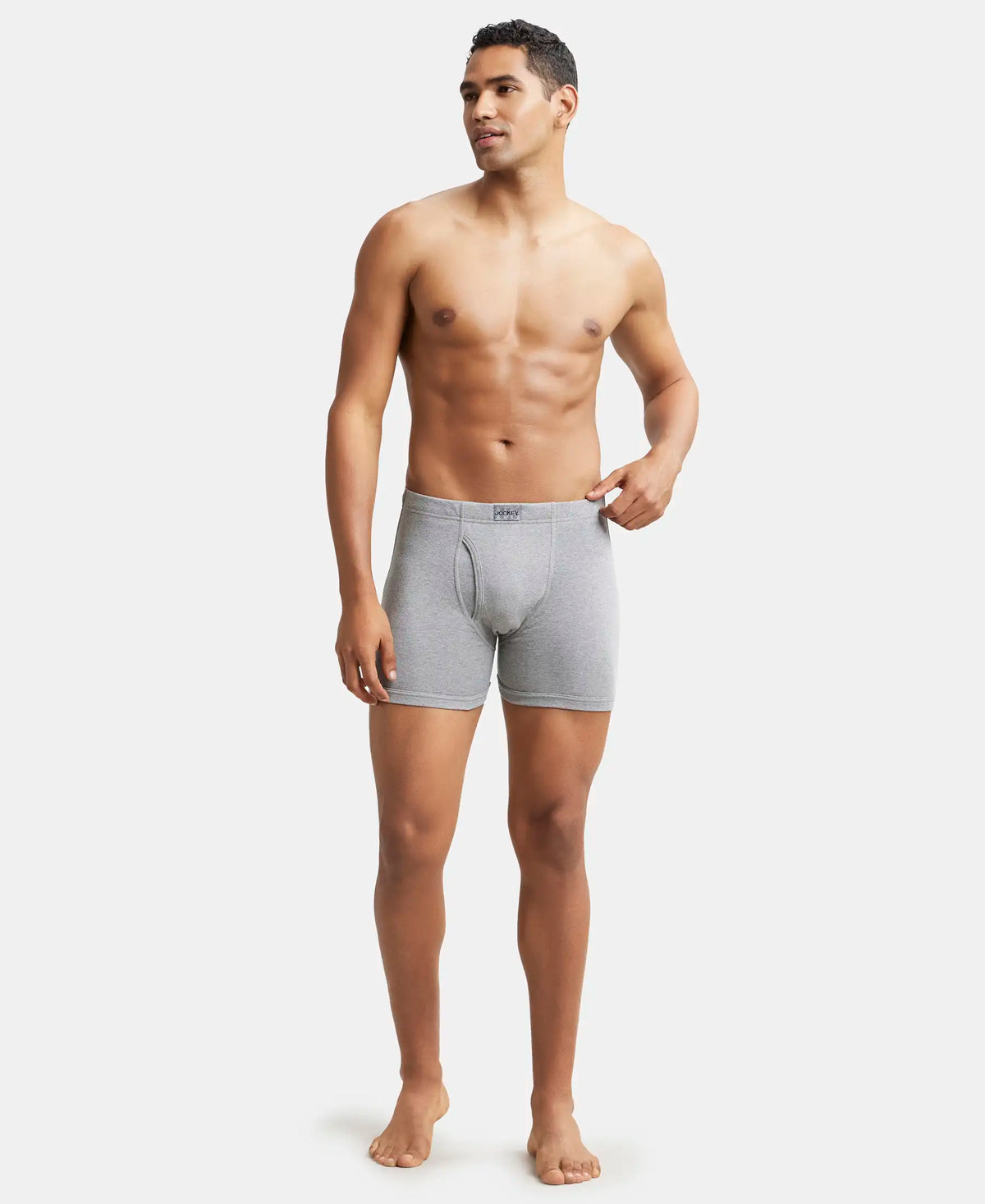 Super Combed Cotton Rib Solid Boxer Brief with Ultrasoft and Durable Waistband - Grey Melange