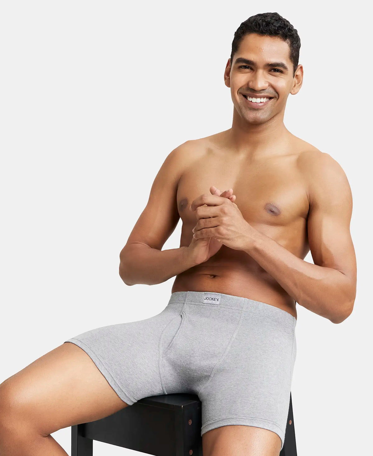 Super Combed Cotton Rib Solid Boxer Brief with Ultrasoft and Durable Waistband - Grey Melange