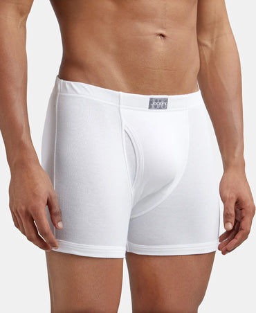 Super Combed Cotton Rib Solid Boxer Brief with Ultrasoft and Durable Waistband - White (Pack of 2)
