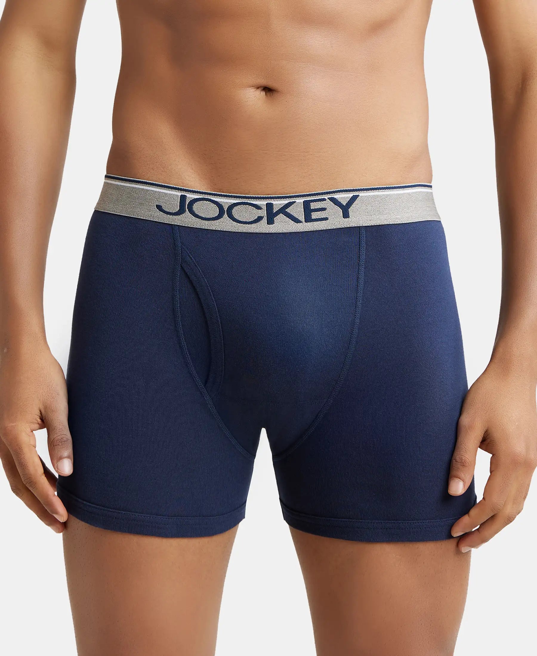 Super Combed Cotton Rib Solid Boxer Brief with Ultrasoft and Durable Waistband - Deep Navy