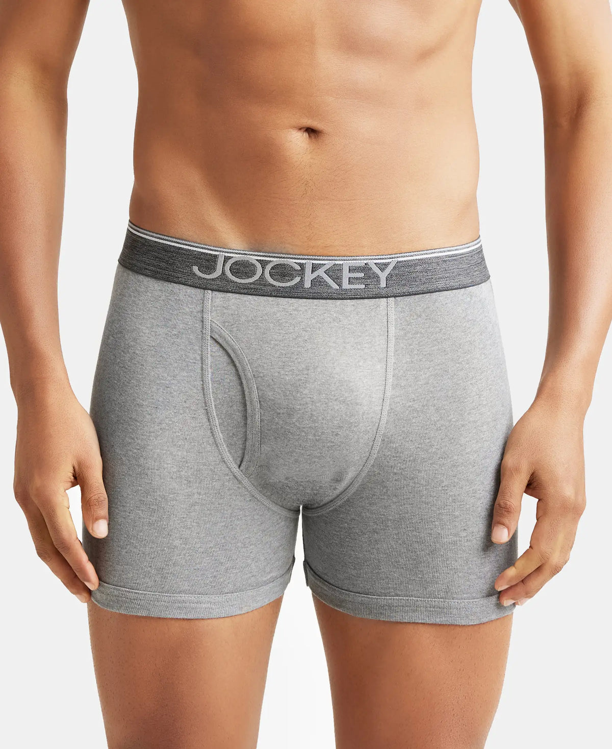 Super Combed Cotton Rib Solid Boxer Brief with Ultrasoft and Durable Waistband - Grey Melange