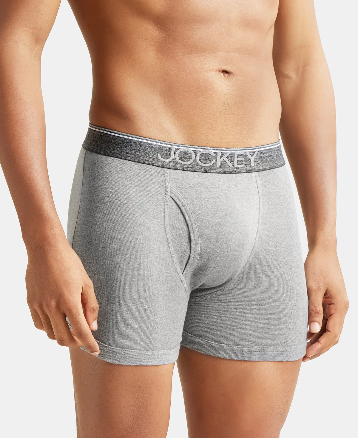 Super Combed Cotton Rib Solid Boxer Brief with Ultrasoft and Durable Waistband - Grey Melange