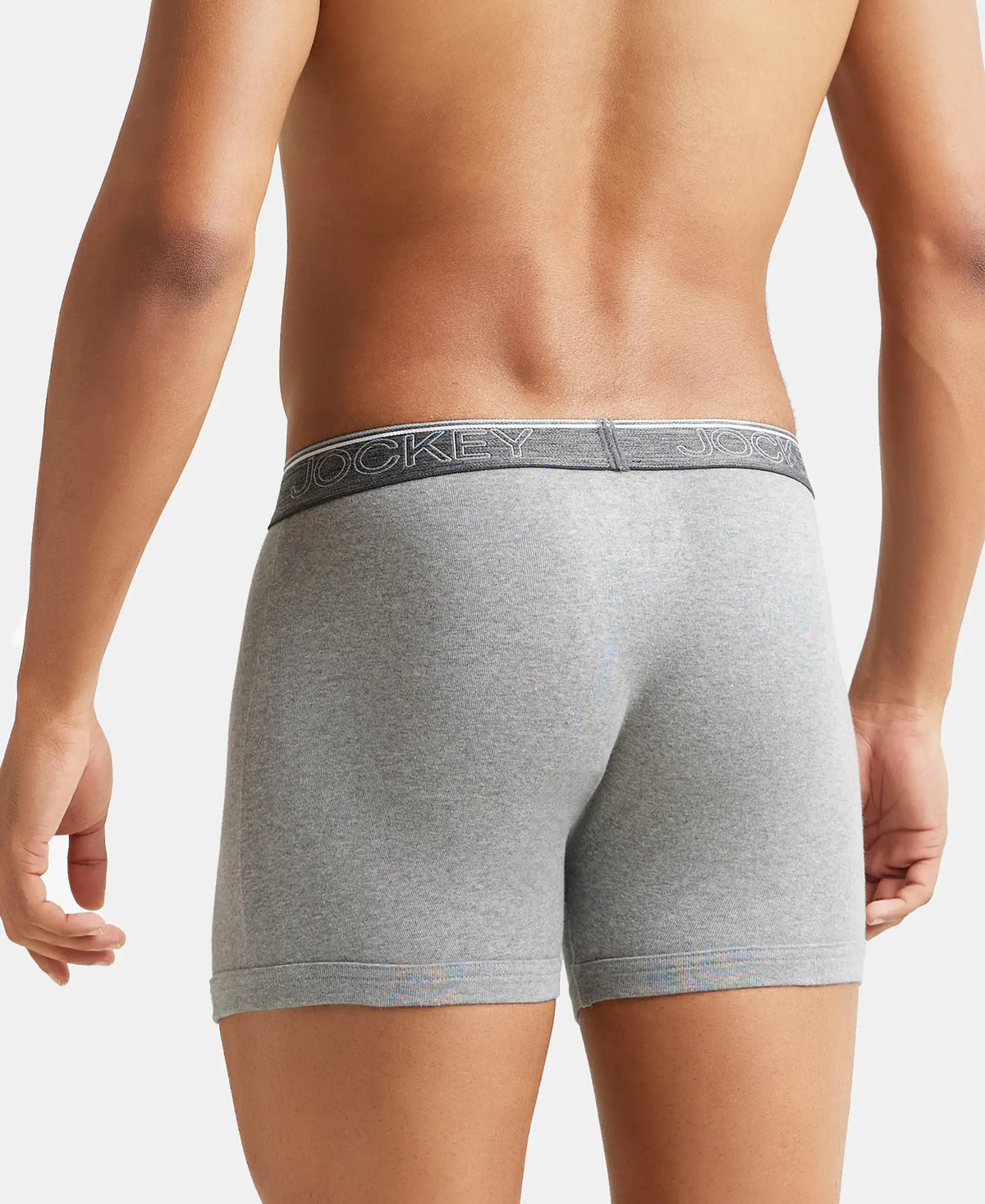 Super Combed Cotton Rib Solid Boxer Brief with Ultrasoft and Durable Waistband - Grey Melange