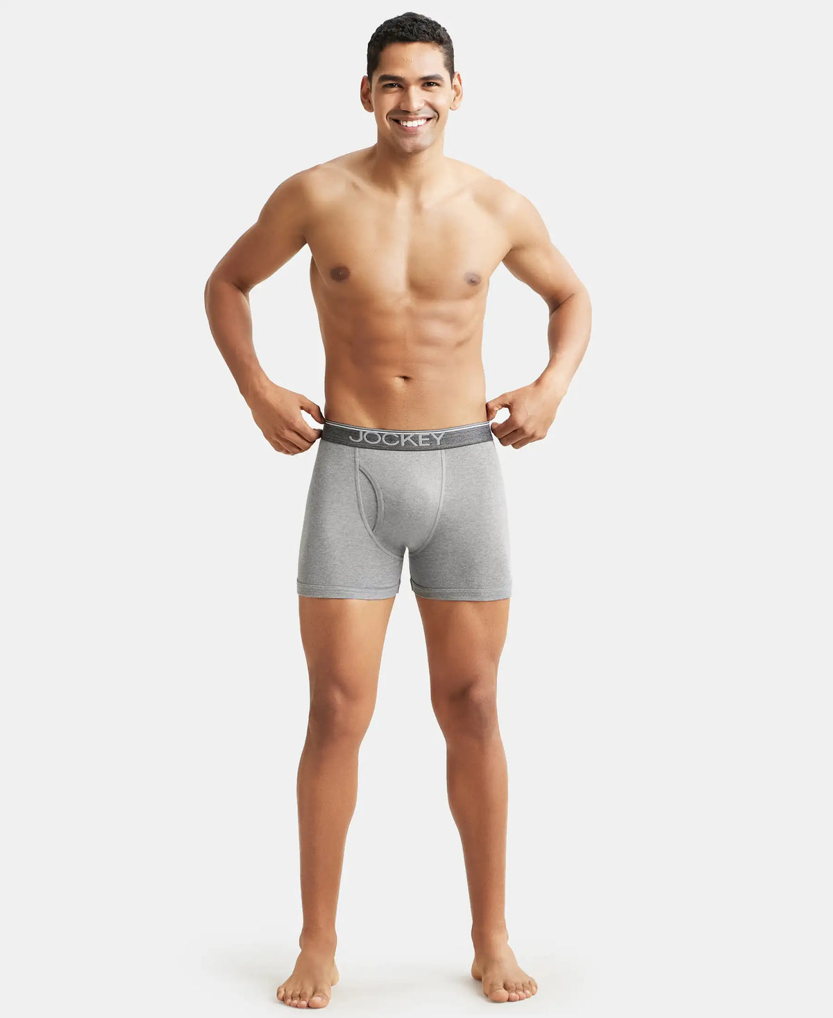 Super Combed Cotton Rib Solid Boxer Brief with Ultrasoft and Durable Waistband - Grey Melange
