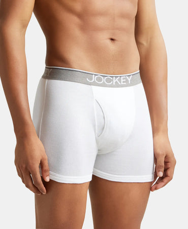 Super Combed Cotton Rib Solid Boxer Brief with Ultrasoft and Durable Waistband - White (Pack of 2)