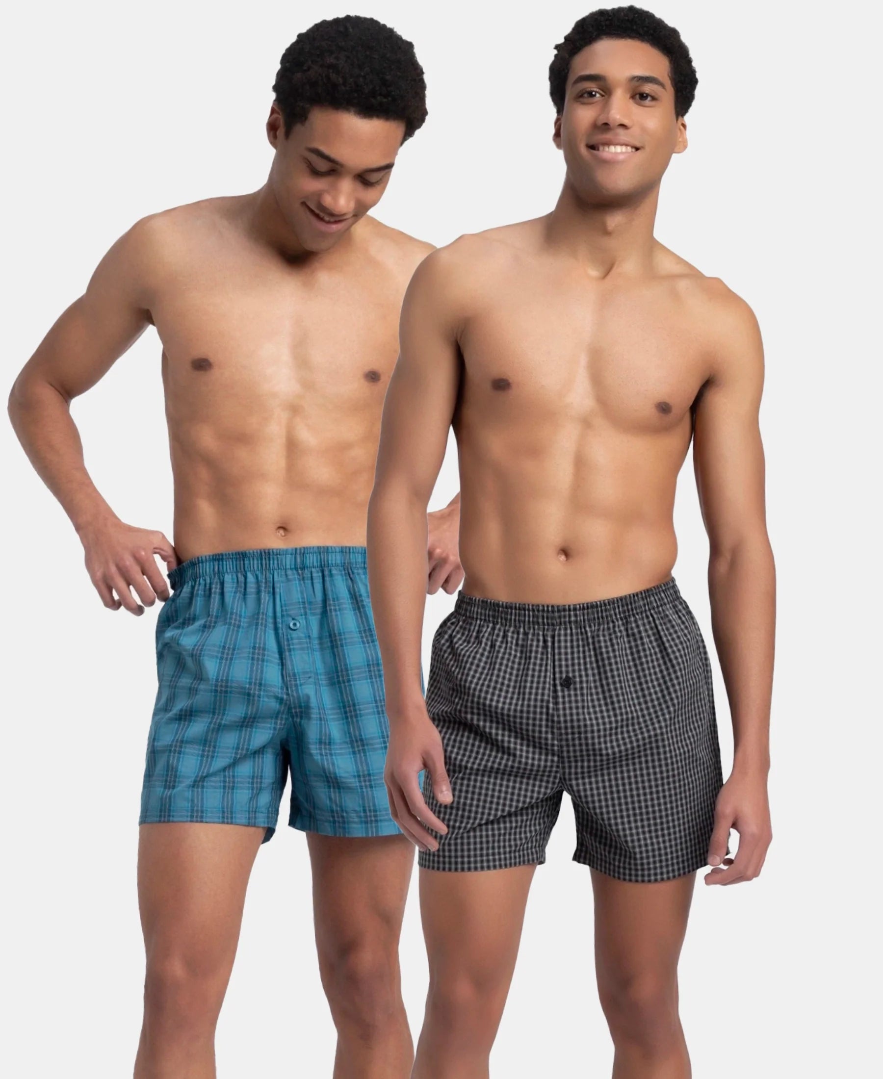 Super Combed Mercerized Cotton Woven Checkered Inner Boxers with Ultrasoft and Durable Inner Waistband - Assorted (Pack of 2)