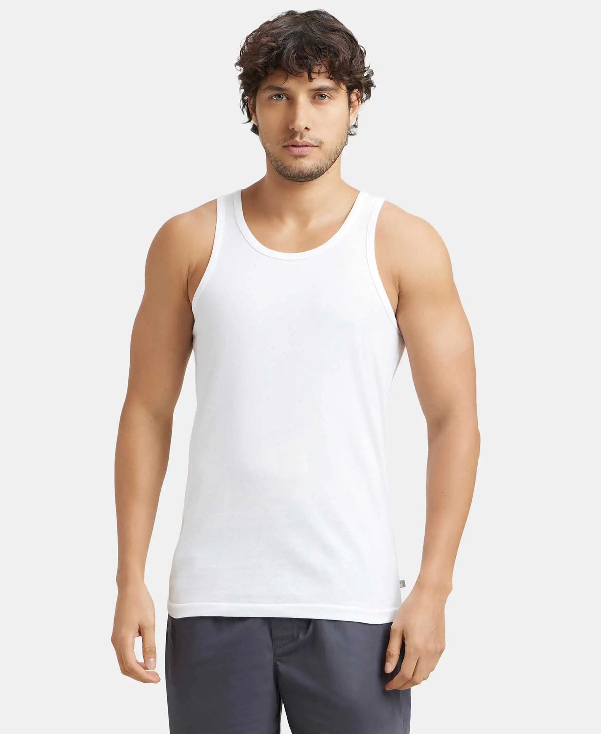 Super Combed Cotton Round Neck Sleeveless Vest - White