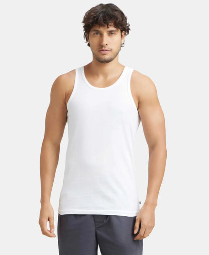 Super Combed Cotton Round Neck Sleeveless Vest - White