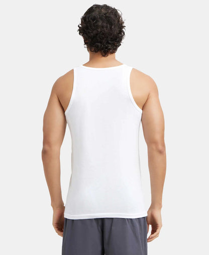 Super Combed Cotton Round Neck Sleeveless Vest - White