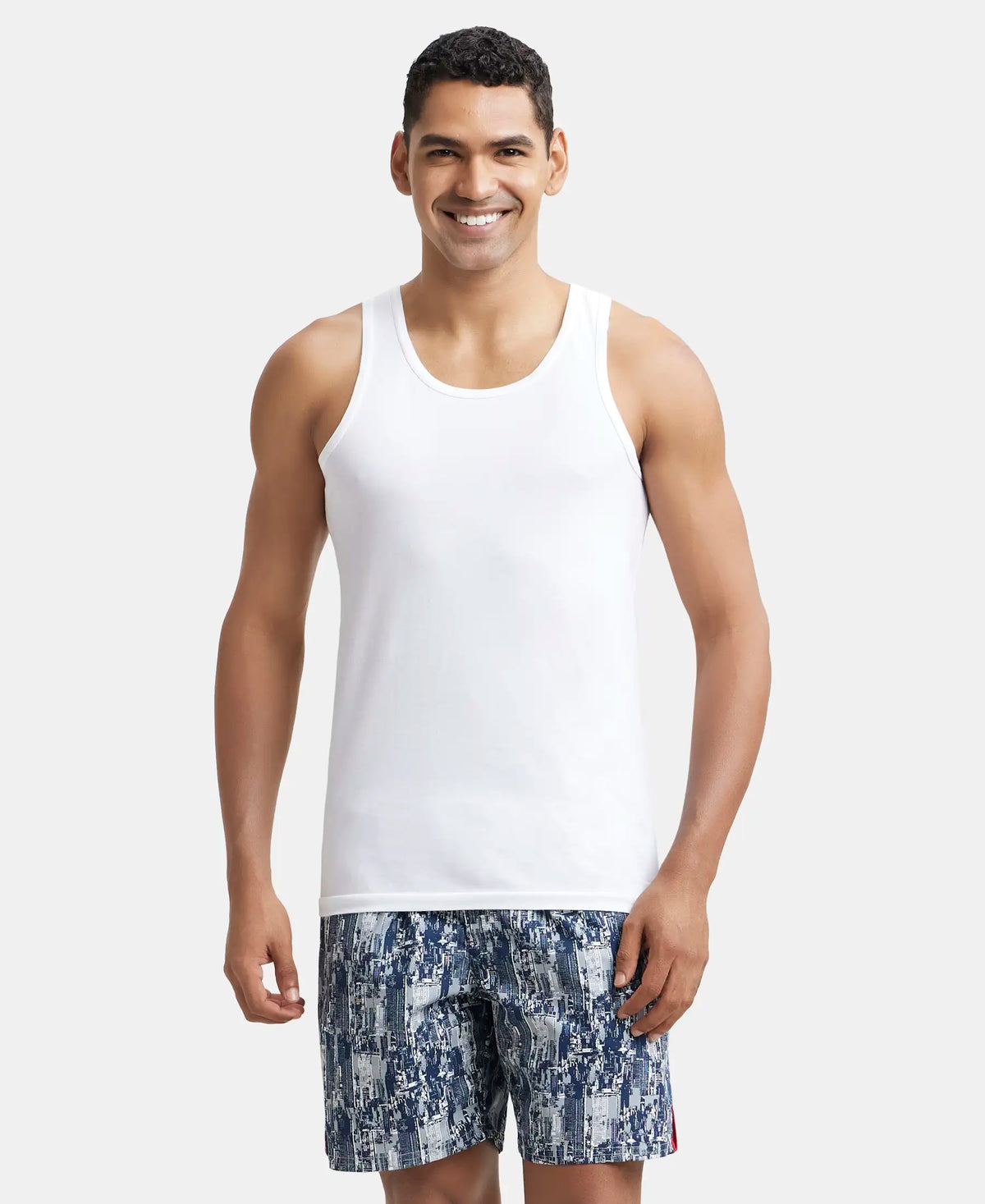 Super Combed Cotton Round Neck Sleeveless Vest - White (Pack of 2)