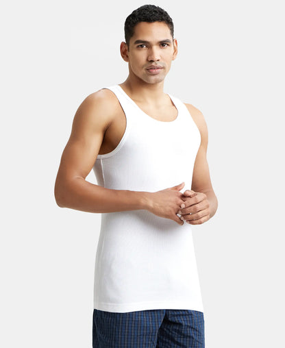 Super Combed Cotton Rib Round Neck Sleeveless Vest with StayFresh Properties - White