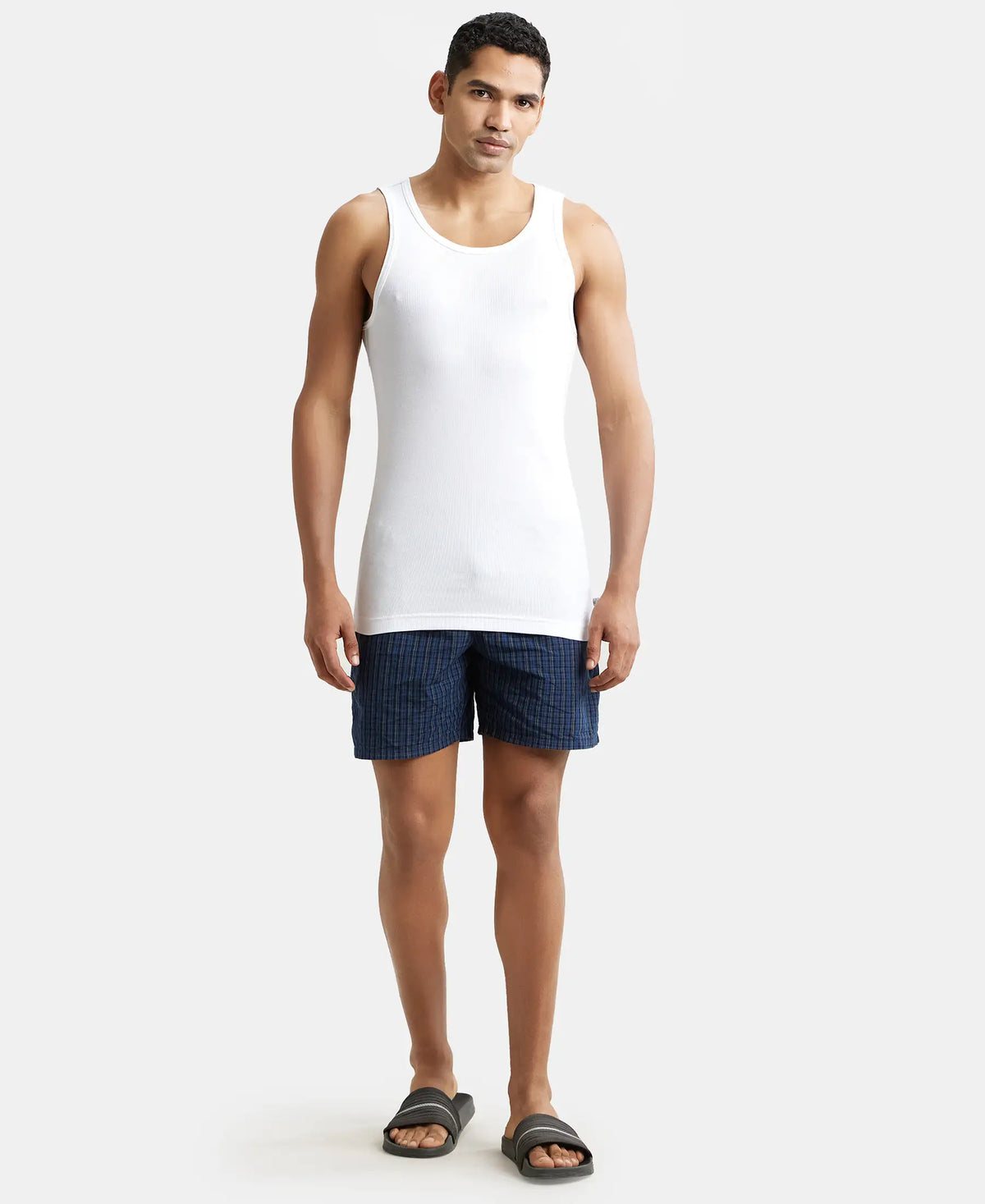 Super Combed Cotton Rib Round Neck Sleeveless Vest with StayFresh Properties - White
