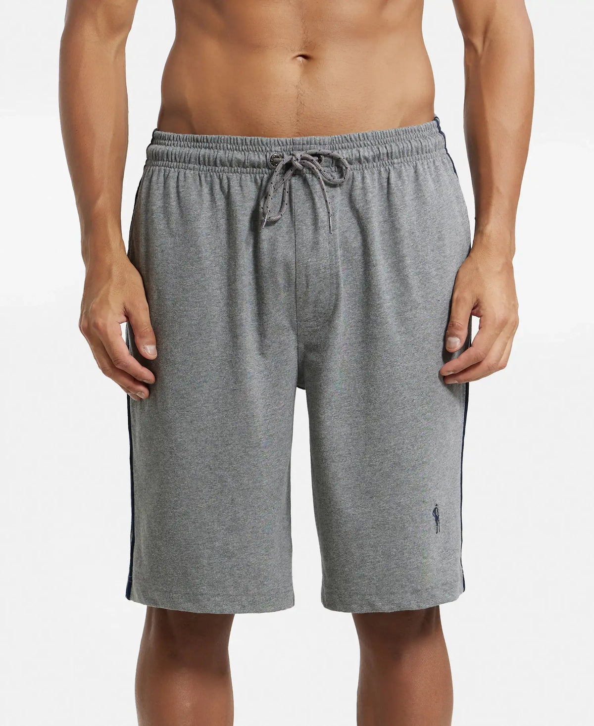 Super Combed Cotton Rich Regular Fit Shorts with Side Pockets - Grey Melange & Navy