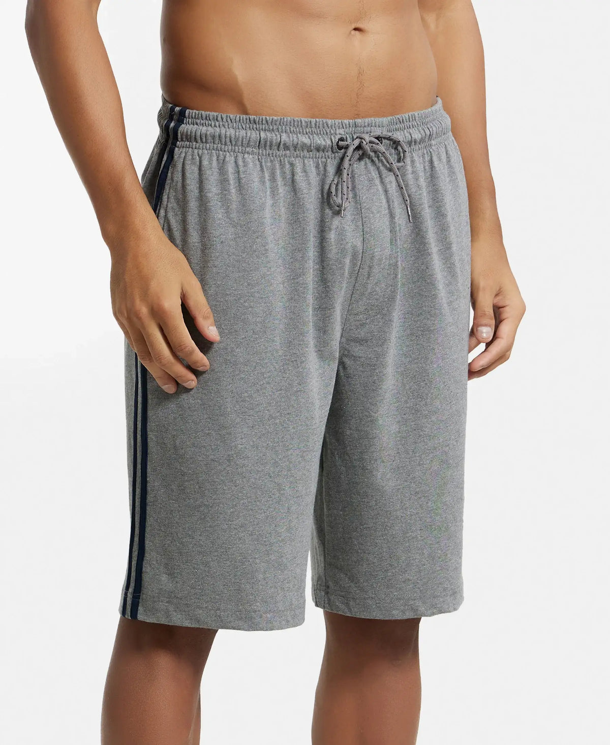 Super Combed Cotton Rich Regular Fit Shorts with Side Pockets - Grey Melange & Navy
