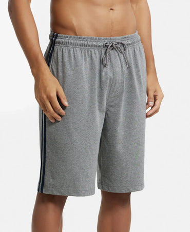 Super Combed Cotton Rich Regular Fit Shorts with Side Pockets - Grey Melange & Navy