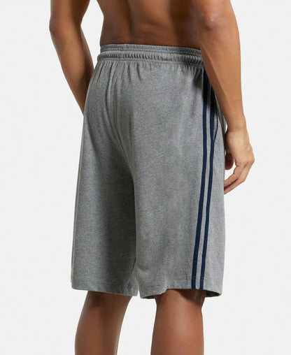 Super Combed Cotton Rich Regular Fit Shorts with Side Pockets - Grey Melange & Navy