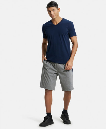Super Combed Cotton Rich Regular Fit Shorts with Side Pockets - Grey Melange & Navy