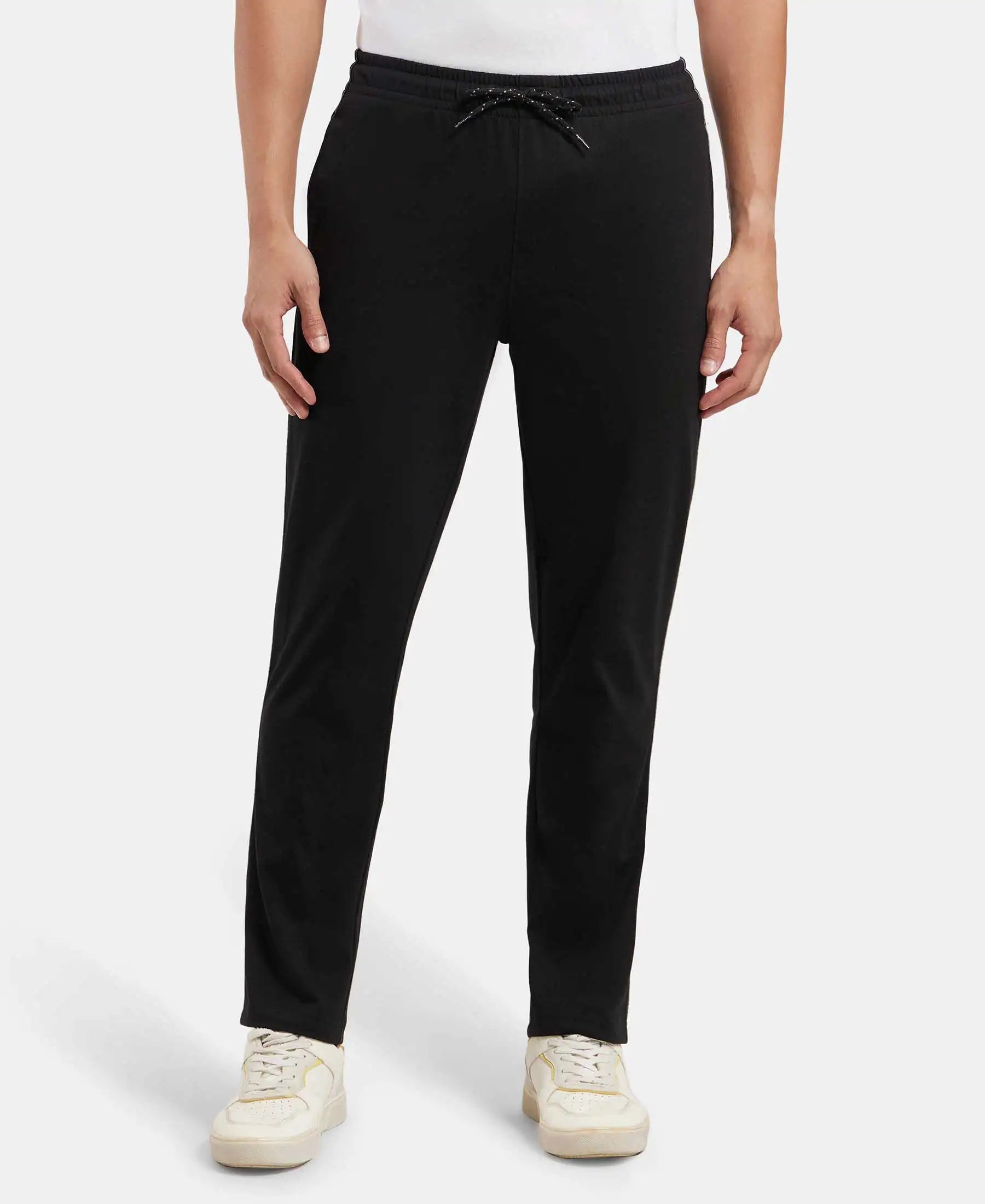Super Combed Cotton Rich Regular Fit Trackpant with Side Pockets - Black & Grey Melange