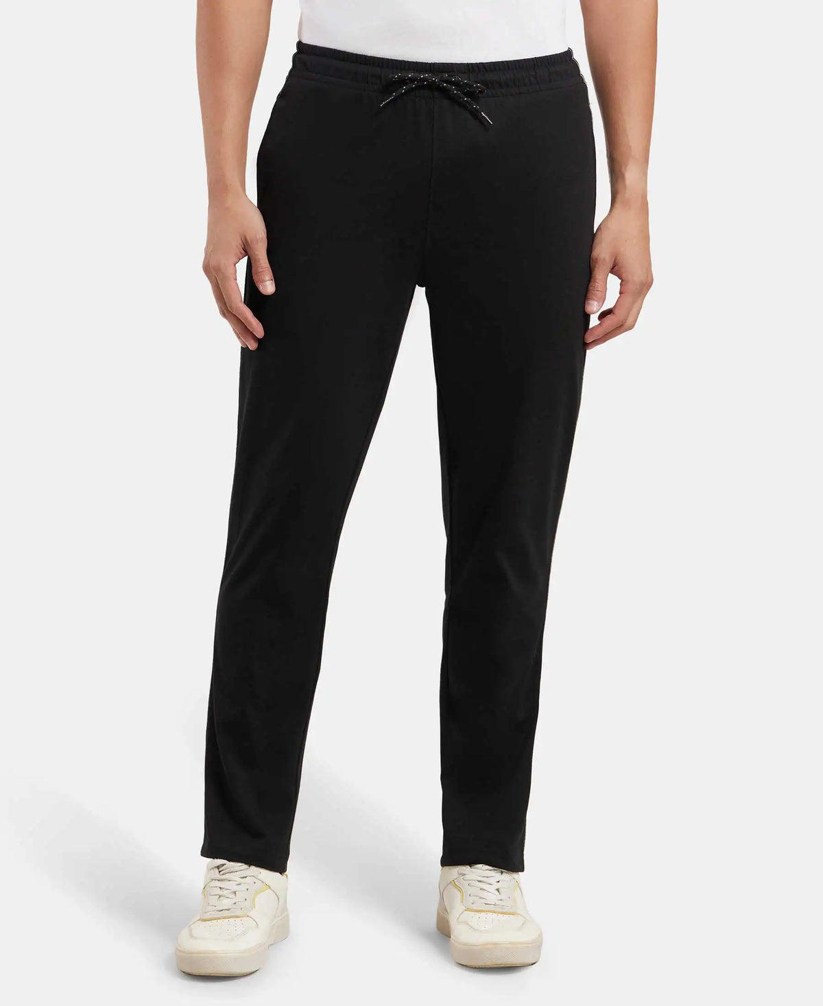 Super Combed Cotton Rich Regular Fit Trackpant with Side Pockets - Black & Grey Melange