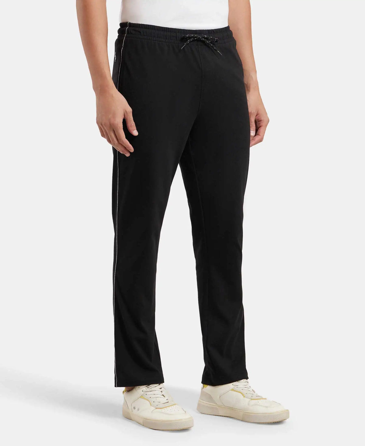 Super Combed Cotton Rich Regular Fit Trackpant with Side Pockets - Black & Grey Melange