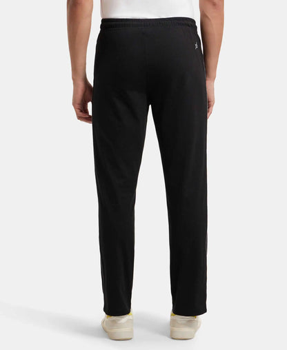 Super Combed Cotton Rich Regular Fit Trackpant with Side Pockets - Black & Grey Melange
