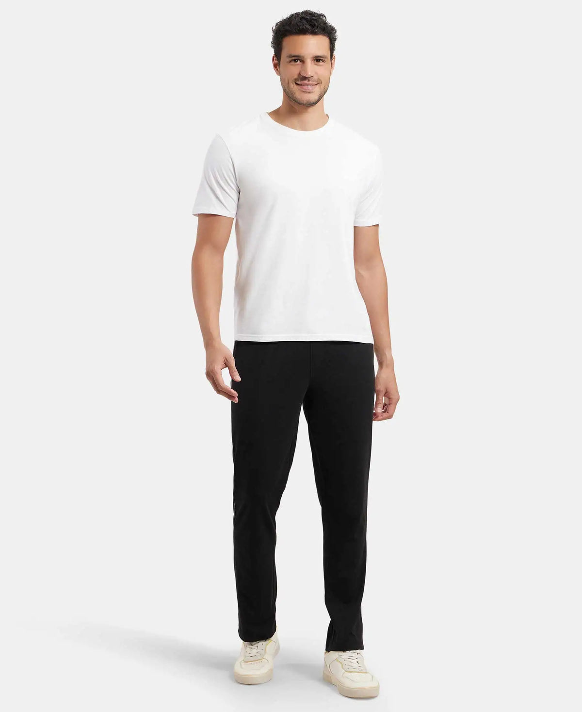 Super Combed Cotton Rich Regular Fit Trackpant with Side Pockets - Black & Grey Melange